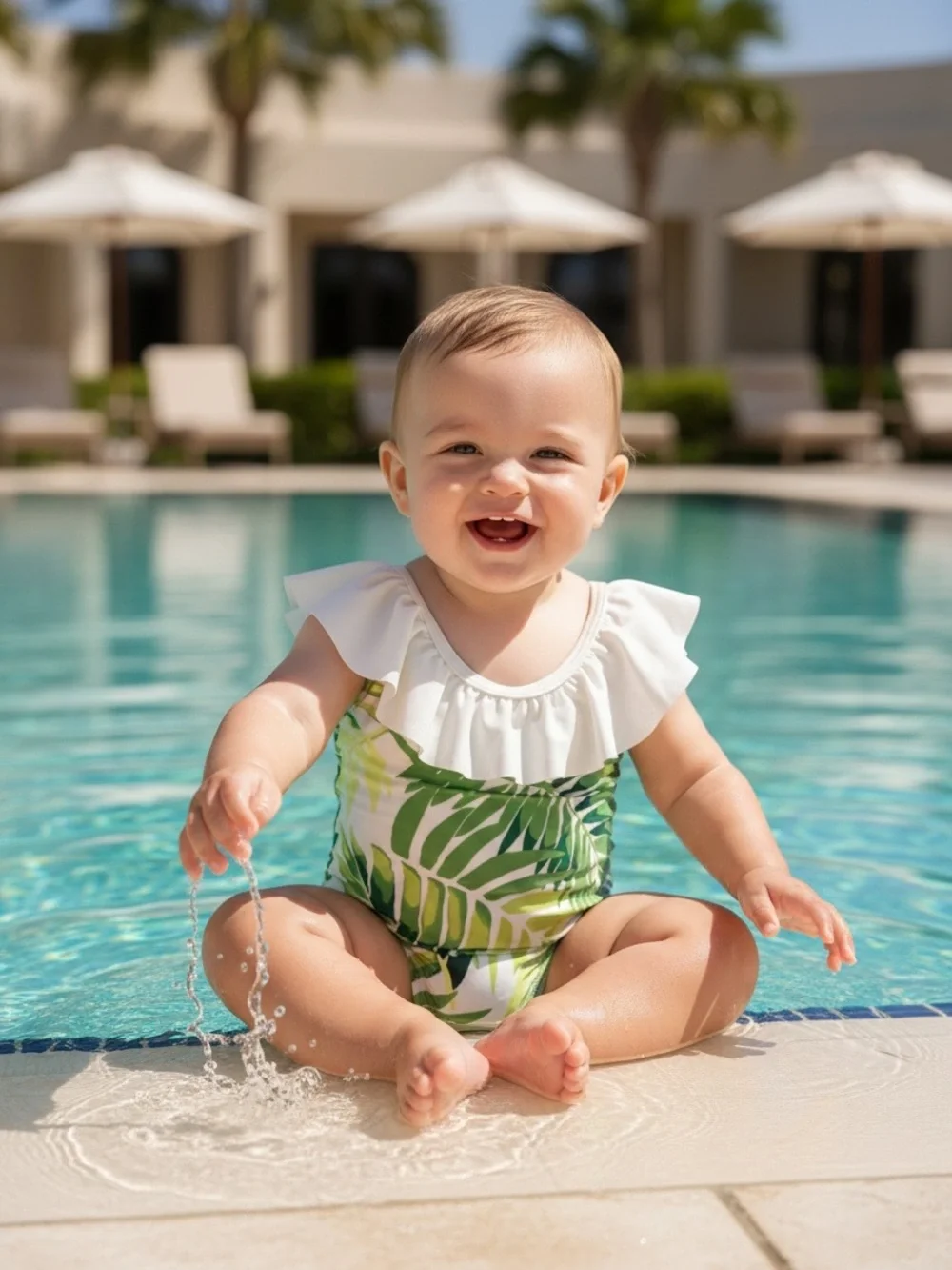 NWT Janie and Jack Tropical Leaf Ruffle Swimsuit - 6-12 Months